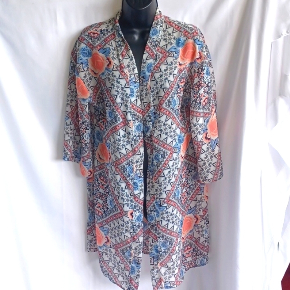 Wallflower boho kimono lace short sleeve open front floral layer festival summer